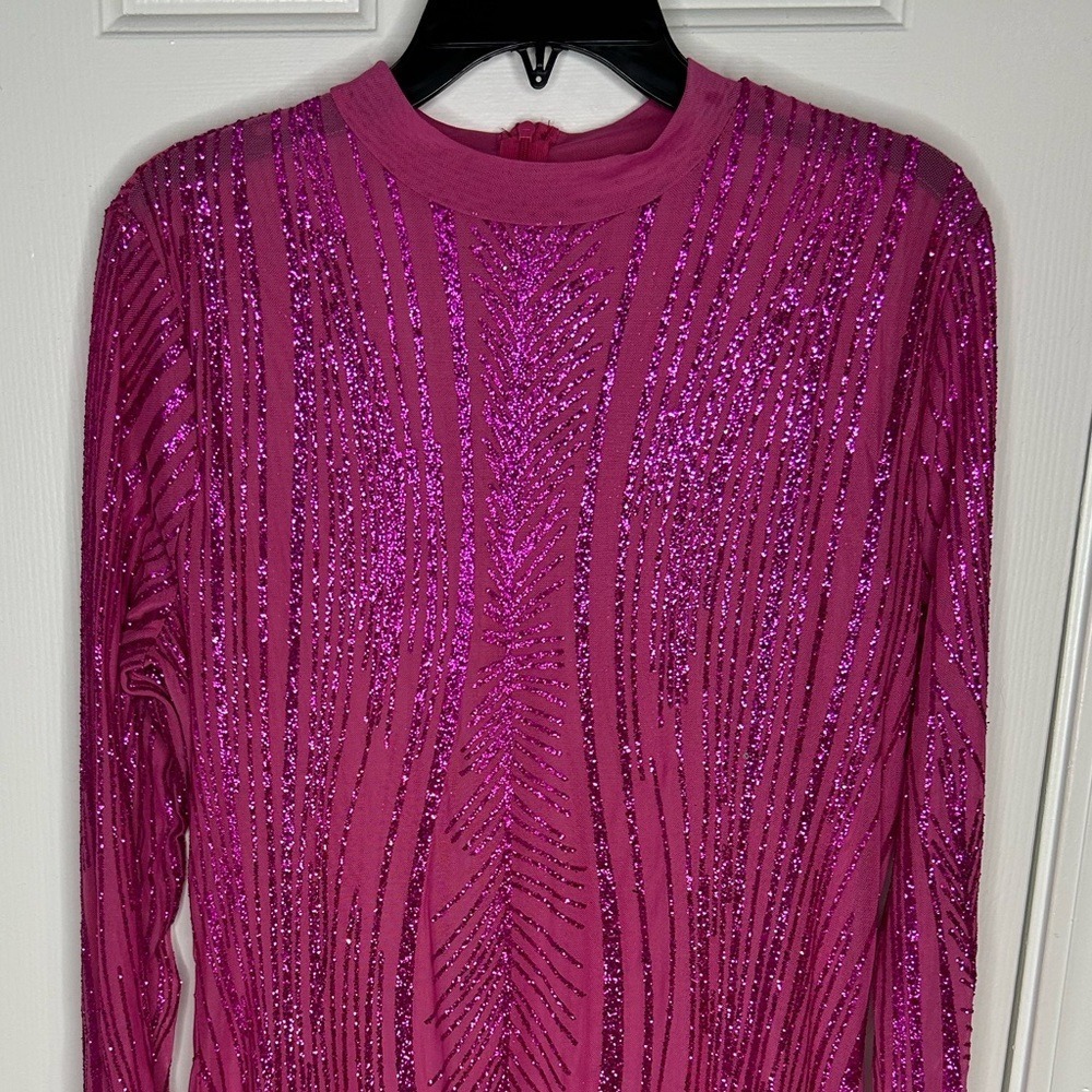 Sexy party birthday club pink glitter see through midi dress - Picture 7 of 14
